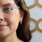 Emerald Bow Earrings - Vintage 14k Yellow Gold Round Faceted .43 CTW Natural Green Gemstone Studs - Estate 90's May Birthstone Fine Jewelry