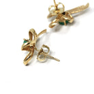Emerald Bow Earrings - Vintage 14k Yellow Gold Round Faceted .43 CTW Natural Green Gemstone Studs - Estate 90's May Birthstone Fine Jewelry