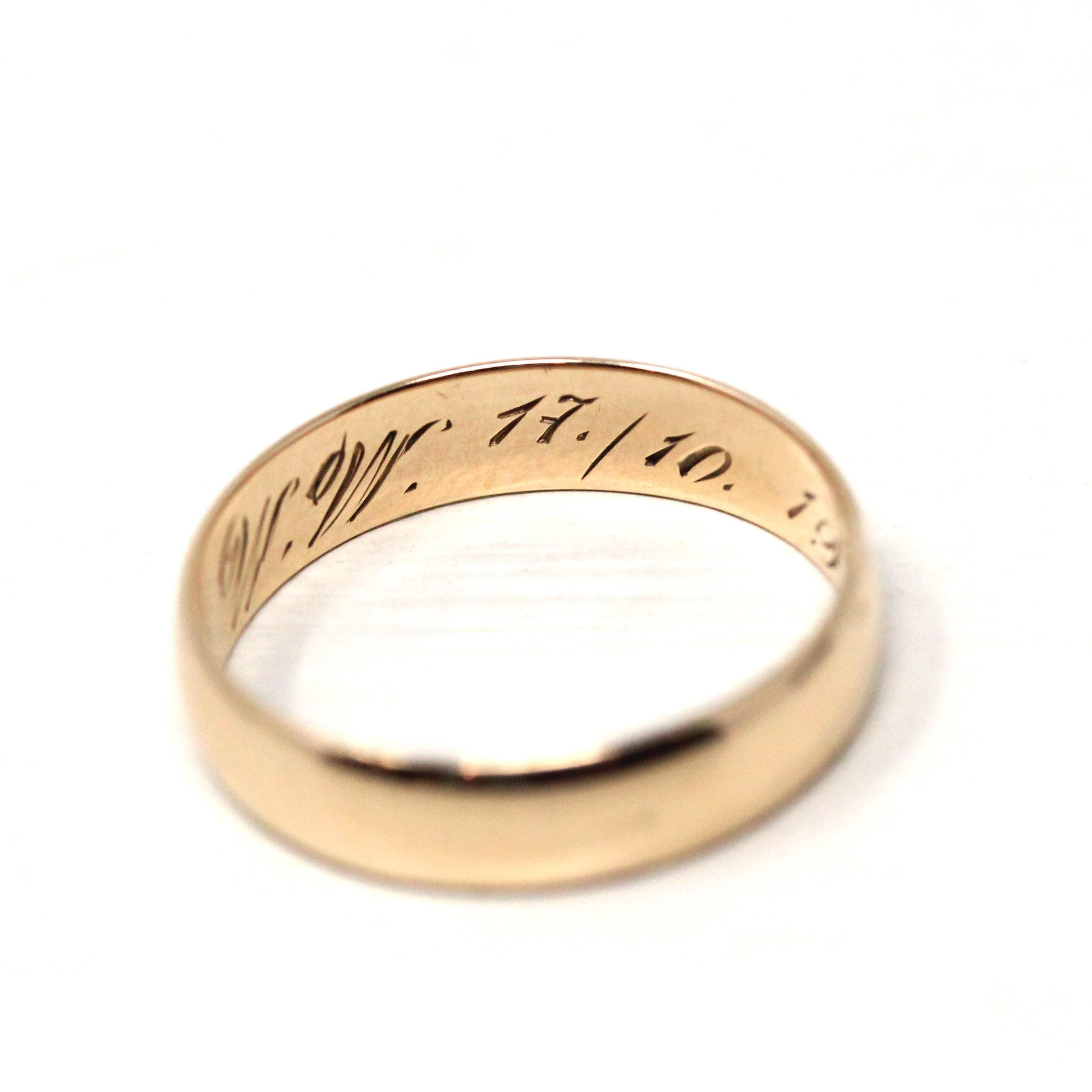 Vintage Inscribed Wedding Band - Art Deco 6k Yellow Gold Unadorned Plain Ring - Dated 1931 Size 7 Classic Simple Unisex 30s Fine Jewelry