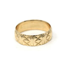 Wide Criss Cross Band - Vintage Retro Engraved 9k Yellow Gold Ring - London England - Dated 1966 Size 7 1/4 Slade & Wolfe - Fine 60s Jewelry
