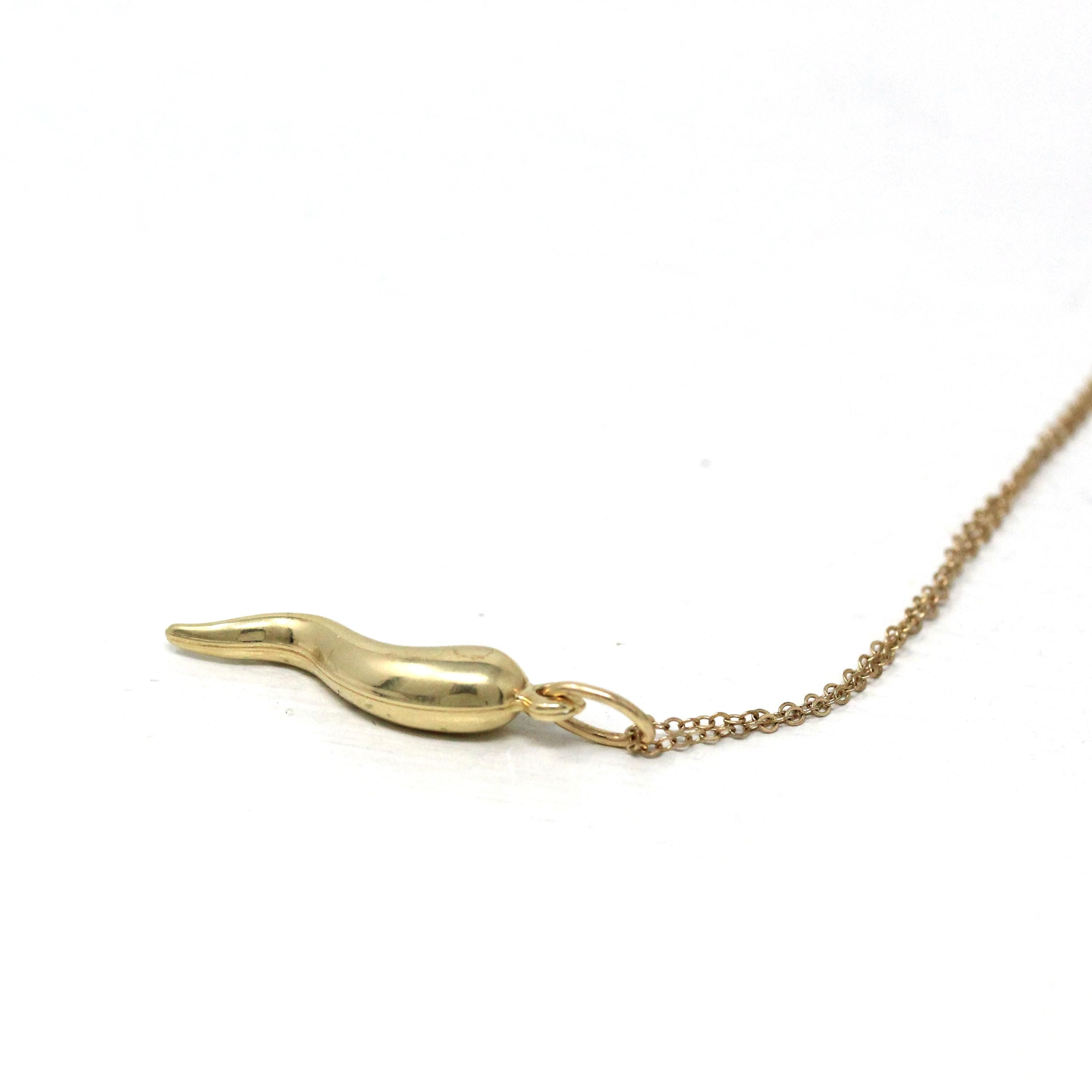 Italian Horn Charm - Retro 14k Yellow Gold Italy Cornicello Good Luck Pendant Necklace - Vintage Circa 1970s Ward Off Evil Amulet Jewelry