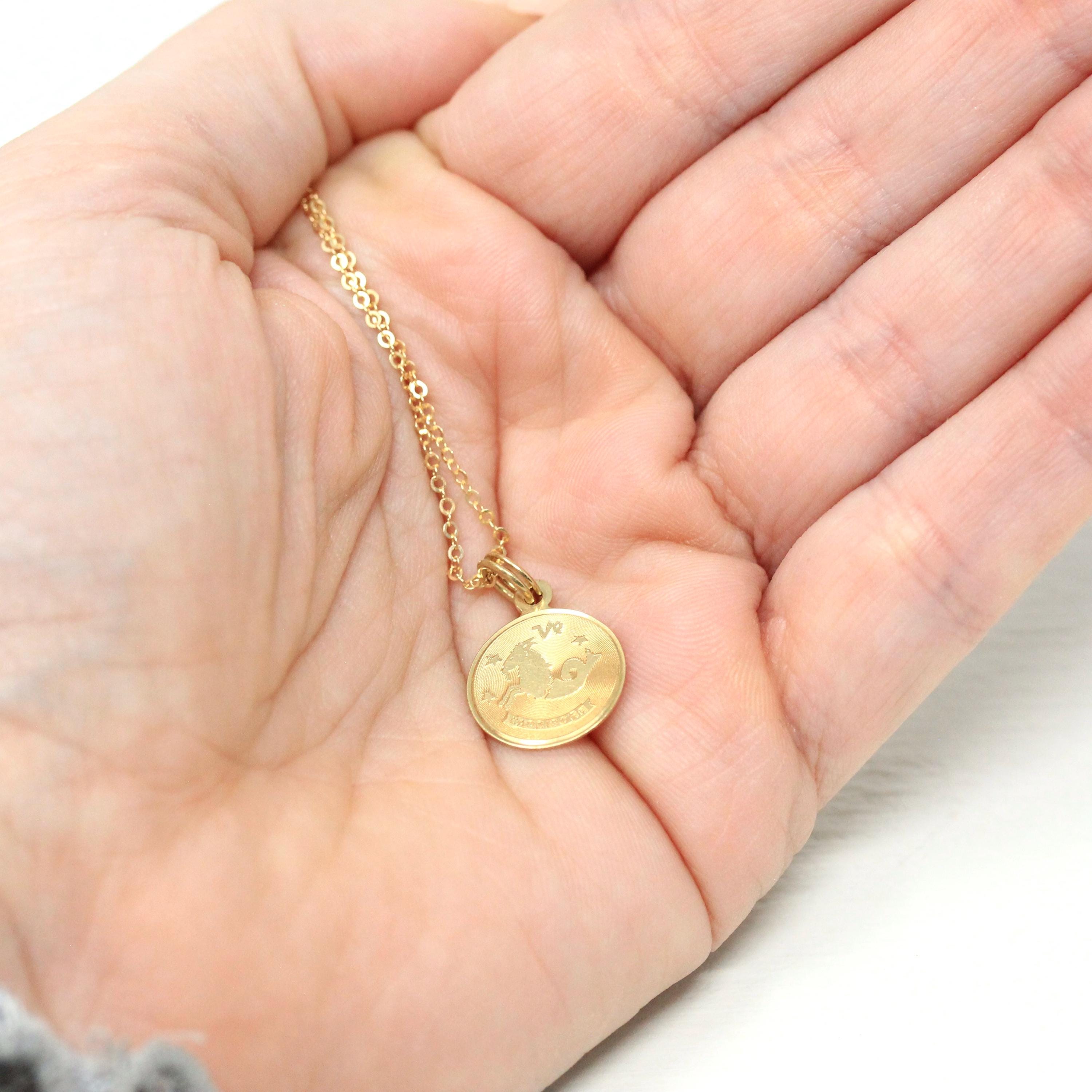 Vintage Capricorn Charm - Retro 14k Yellow Gold Sea Goat Astrological Sign Necklace - Circa 1970s Era Zodiac Earth Element Fine 70s Jewelry