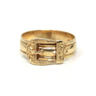 English Buckle Ring - Estate 9k Yellow Gold Birmingham England Figural Belt Band - Vintage Hallmarked Victorian Style Size 10 Fine Jewelry