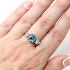 Vintage Blue Zircon Ring - Mid-century 14k White Gold Created White Spinel Gems - Circa 1950s Size 6 1/2 Alternative Engagement Fine Jewelry