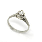 Vintage Diamond Ring - Art Deco 18k White Gold Natural Gemstone Basket Cathedral Solitaire - Circa 1930s Size 6 1/2 Filigree Fine Jewelry