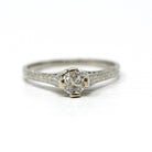 Vintage Diamond Ring - Art Deco 18k White Gold Natural Gemstone Basket Cathedral Solitaire - Circa 1930s Size 6 1/2 Filigree Fine Jewelry