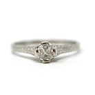 Vintage Diamond Ring - Art Deco 18k White Gold Natural Gemstone Basket Cathedral Solitaire - Circa 1930s Size 6 1/2 Filigree Fine Jewelry