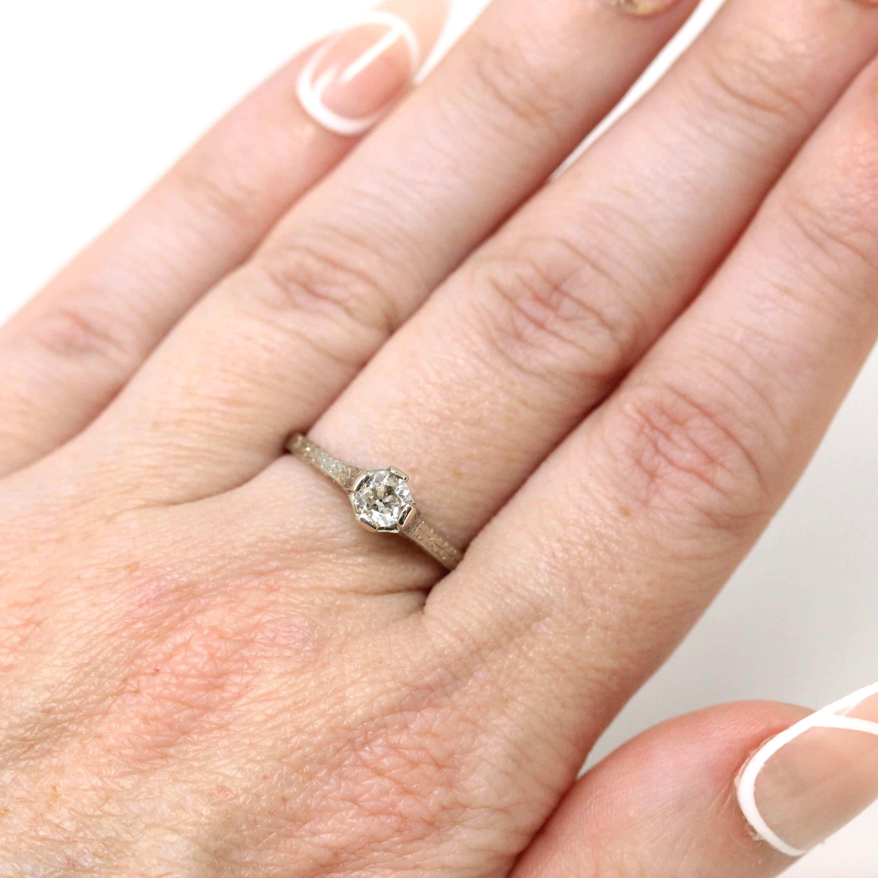 Vintage Diamond Ring - Art Deco 18k White Gold Natural Gemstone Basket Cathedral Solitaire - Circa 1930s Size 6 1/2 Filigree Fine Jewelry