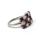Ruby & Diamond Cluster Ring - Estate Platinum Natural Checkerboard Gemstones - Modern Size 5 1/2 July Birthstone Fine Anniversary Jewelry