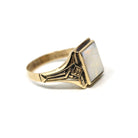 Retro Opal Ring - Vintage 10k Yellow Gold Natural Rectangular Cabochon Gemstone - Circa 1940s Size 12 Fine Unisex October Birthstone Jewelry