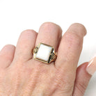 Retro Opal Ring - Vintage 10k Yellow Gold Natural Rectangular Cabochon Gemstone - Circa 1940s Size 12 Fine Unisex October Birthstone Jewelry