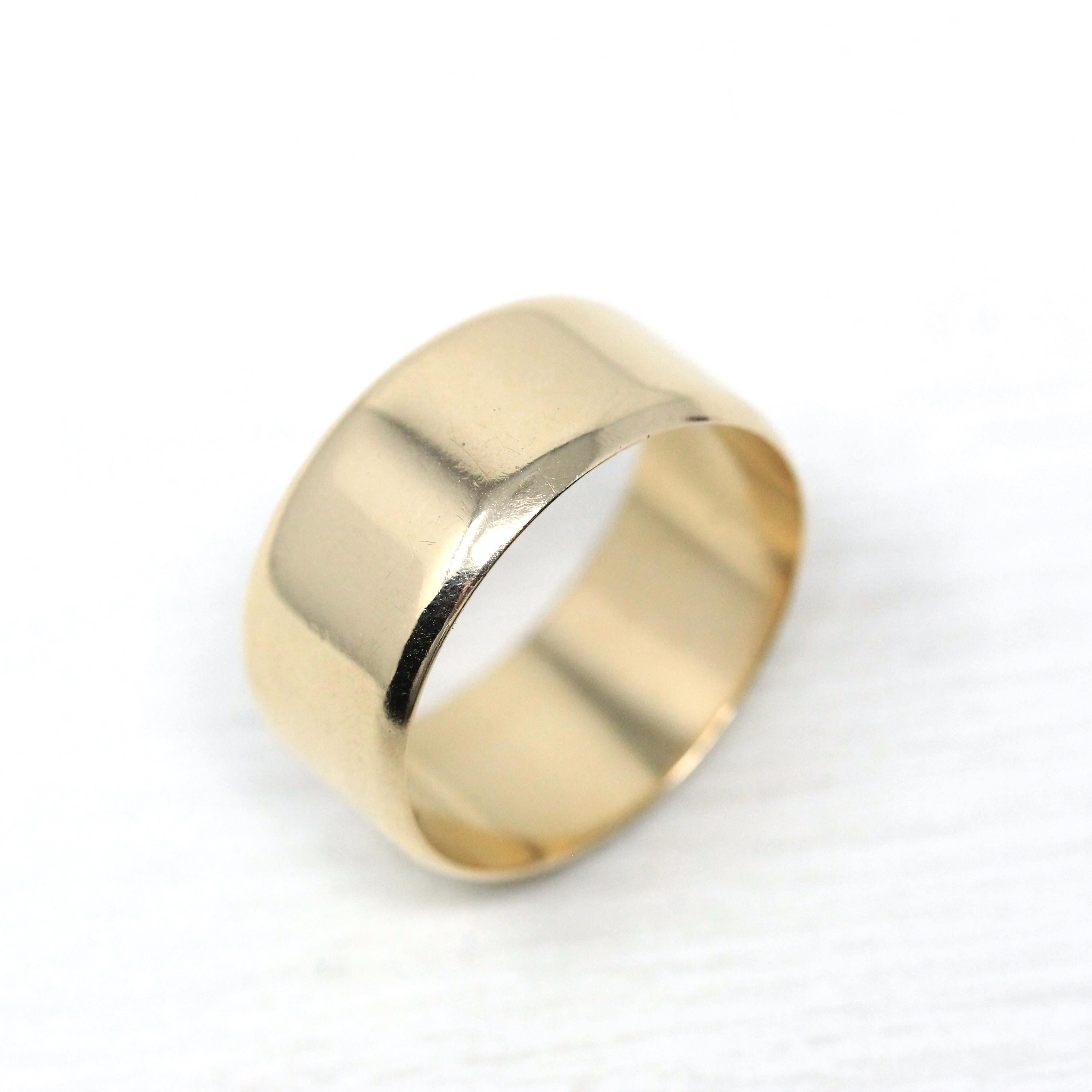 Retro Wide Ring Band - Vintage 9k Yellow Gold London England UK - Circa 1970s Era Size 9 3/4 English Hallmarks - Fine Statement 70s Jewelry