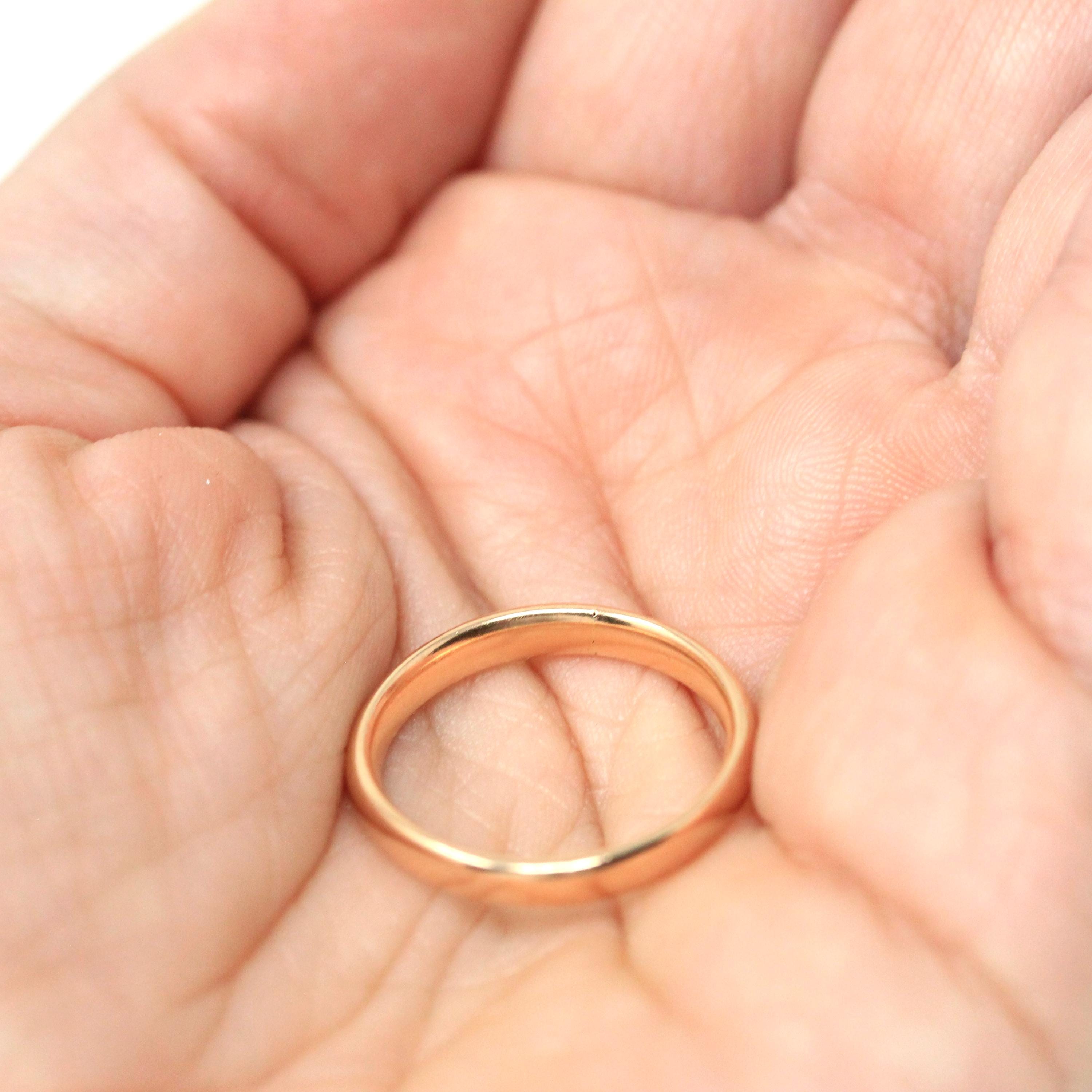 Art Deco Ring Band - Vintage Rosy 9k Yellow Gold Birmingham England UK - Circa 1930s Era Size 7 English Hallmarks Fine Minimalist Jewelry