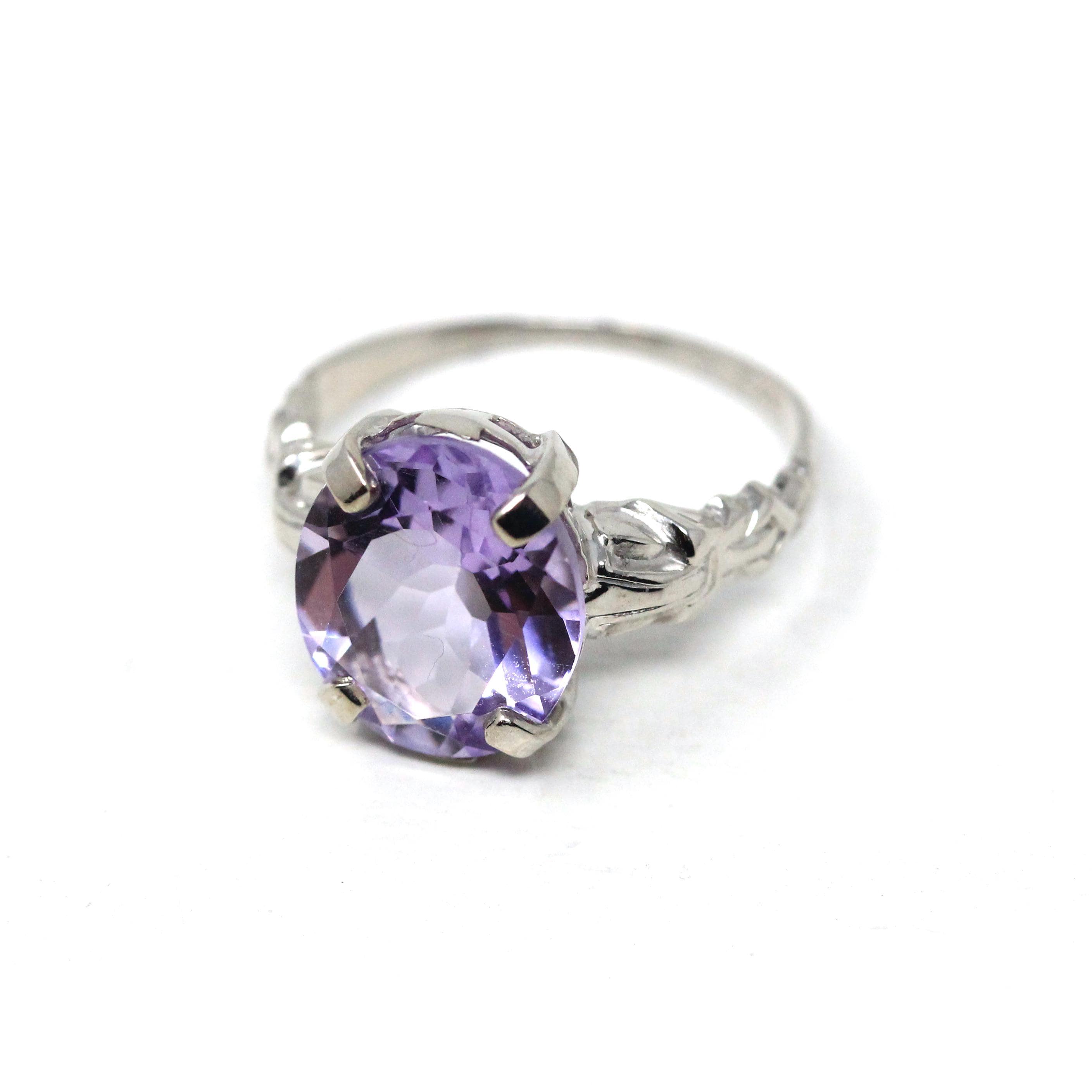 Art Deco Amethyst Ring - Vintage 14k White Gold Diamonds & Natural Purple Gemstone - Circa 1930s Size 6 1/2 February Birthstone Fine Jewelry