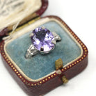 Art Deco Amethyst Ring - Vintage 14k White Gold Diamonds & Natural Purple Gemstone - Circa 1930s Size 6 1/2 February Birthstone Fine Jewelry