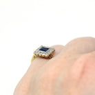 Vintage Engagement Ring - Mid Century 18k Yellow Gold & Platinum Natural Sapphire Diamond Square Halo - Size 3 1/4 Fine Engagement Jewelry