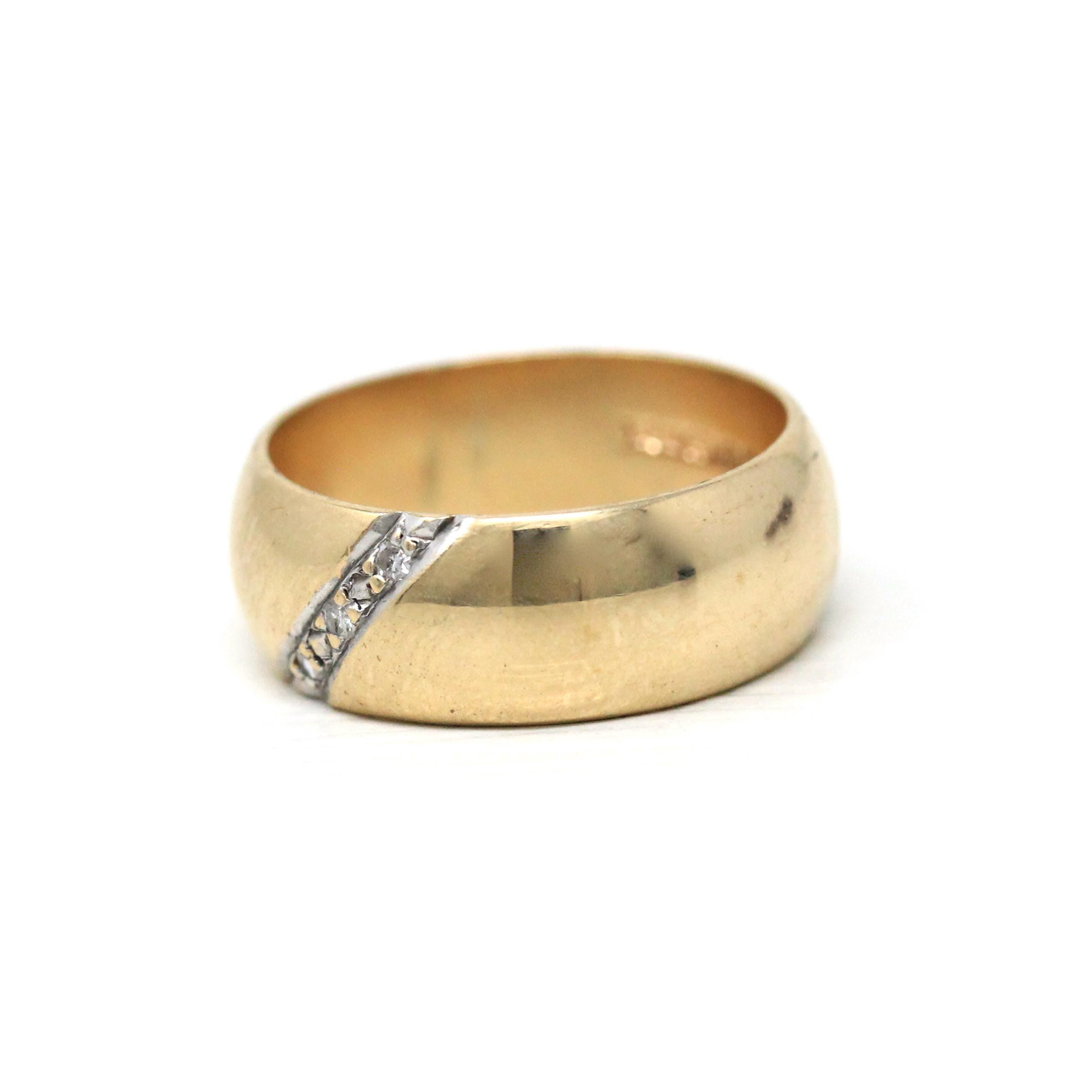 Vintage Diamond Band - Modern 9k Yellow Gold Natural Diamond Diagonal Statement - Size 5 3/4 Circa 1990s Fine Unisex Stacking Bridal Jewelry