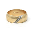 Vintage Diamond Band - Modern 9k Yellow Gold Natural Diamond Diagonal Statement - Size 5 3/4 Circa 1990s Fine Unisex Stacking Bridal Jewelry