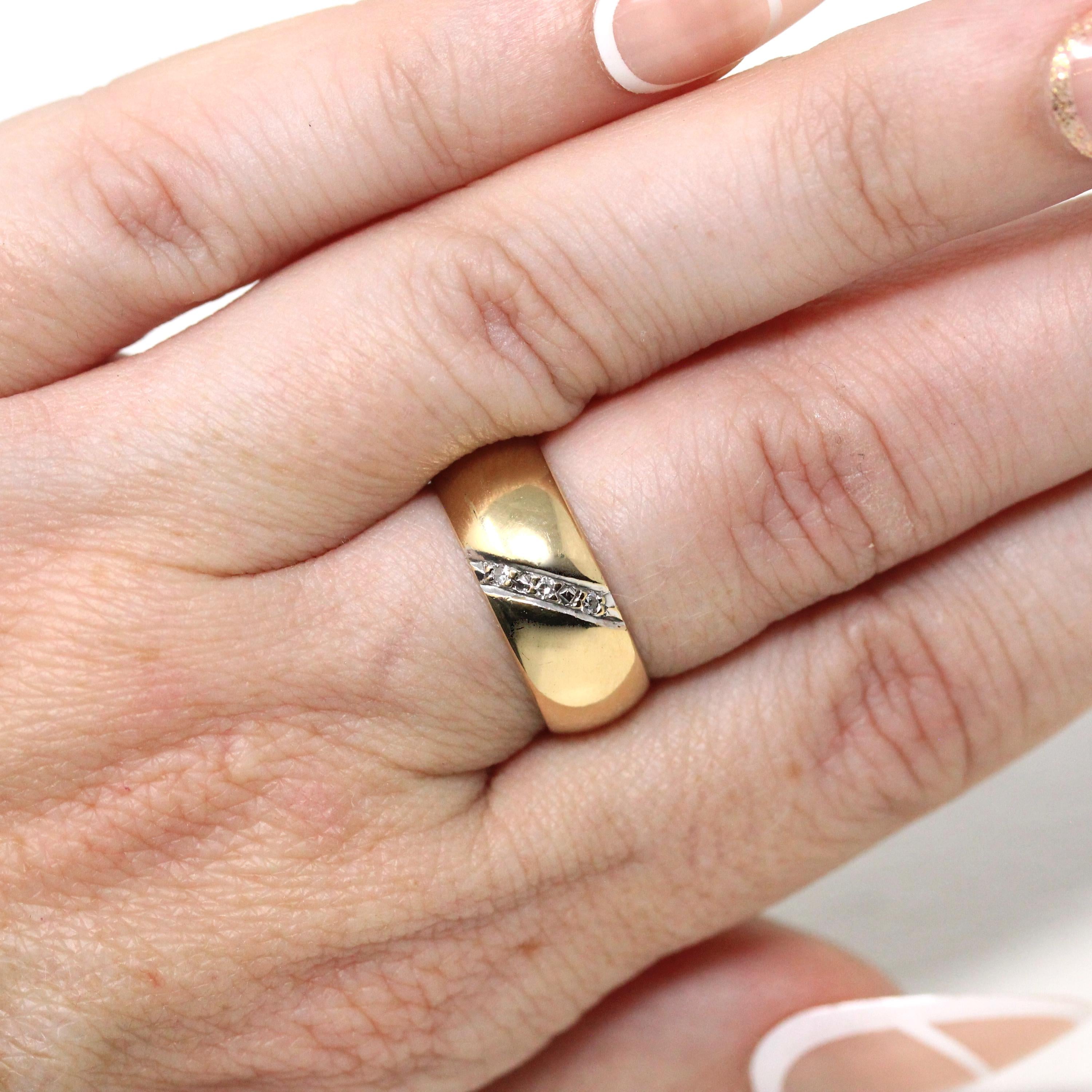 Vintage Diamond Band - Modern 9k Yellow Gold Natural Diamond Diagonal Statement - Size 5 3/4 Circa 1990s Fine Unisex Stacking Bridal Jewelry