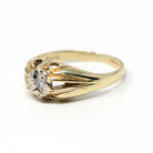 Star Diamond Ring - Modern Estate 9k Yellow Gold Natural .05 CT Gemstone Ring - Vintage Circa 1990s Size 8 Celestial Fine Bridal Jewelry