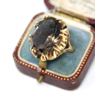 Vintage Smoky Quartz Ring - Retro 9k Yellow Gold Oval Cut Natural Brown Gemstone - Birmingham Hallmarked 1970s Era Size 7 3/4 Fine Jewelry