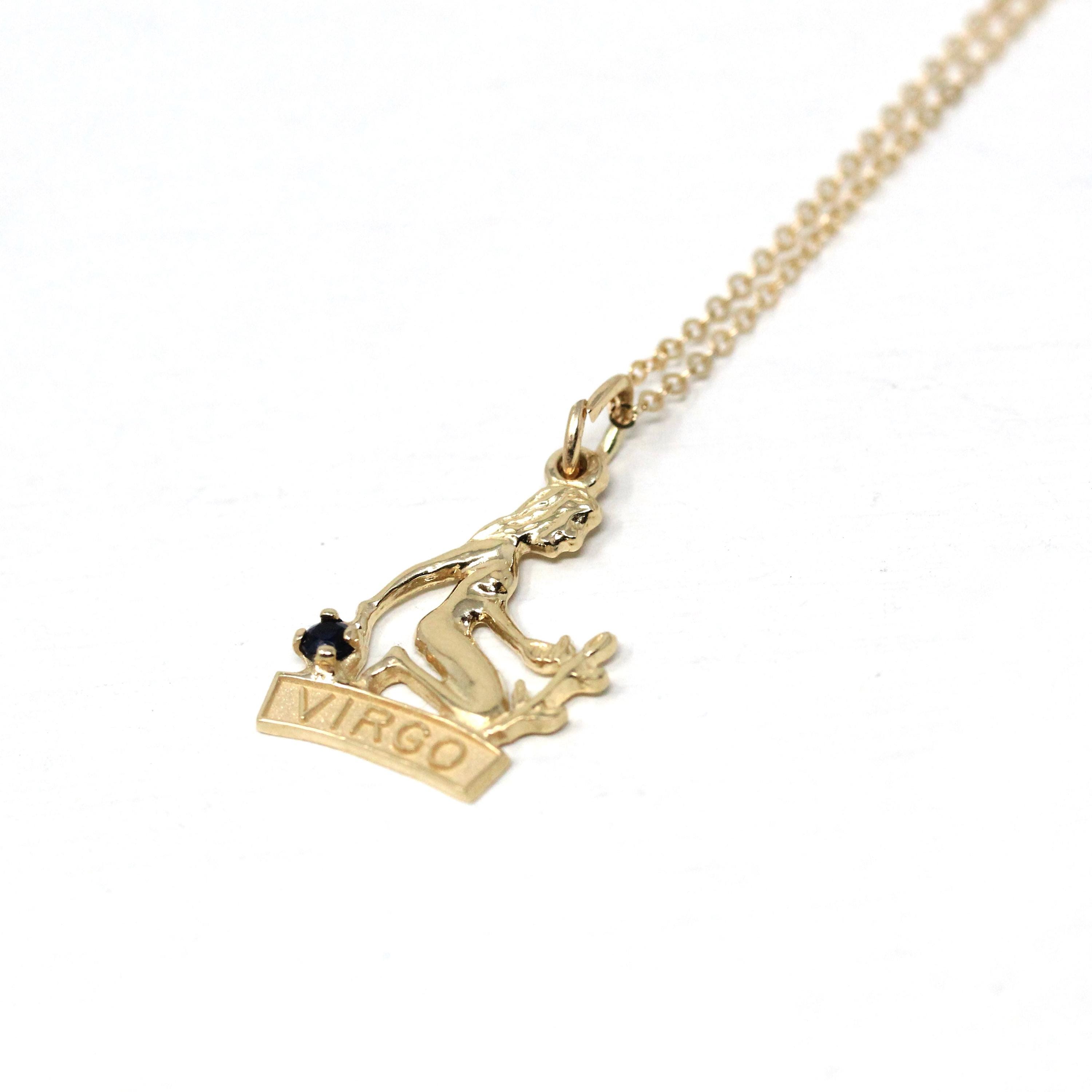 Estate Virgo Necklace - Modern 14k Yellow Gold Maiden Astrological Sign Charm Pendant - Circa 2000's Zodiac Celestial Earth Element Jewelry