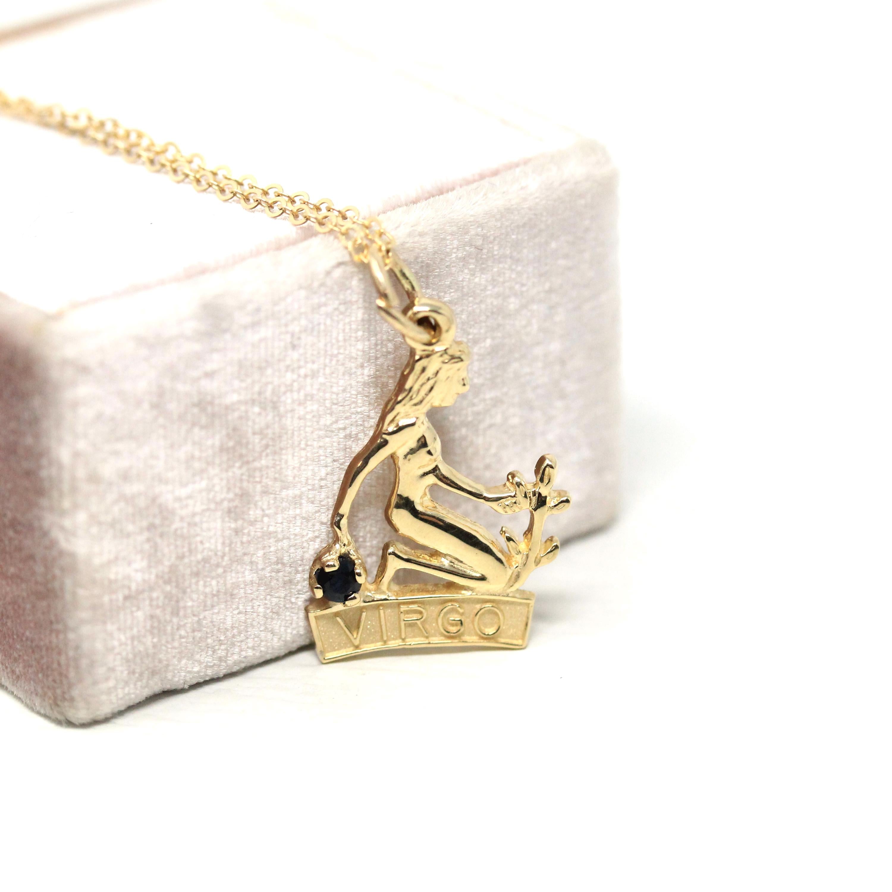 Estate Virgo Necklace - Modern 14k Yellow Gold Maiden Astrological Sign Charm Pendant - Circa 2000's Zodiac Celestial Earth Element Jewelry
