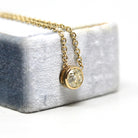 Dainty Diamond Necklace - Modern 14k Yellow Gold .68 CT Natural Diamond Bezel - Antique Old European Cut Gemstone Fine Minimalist Jewelry