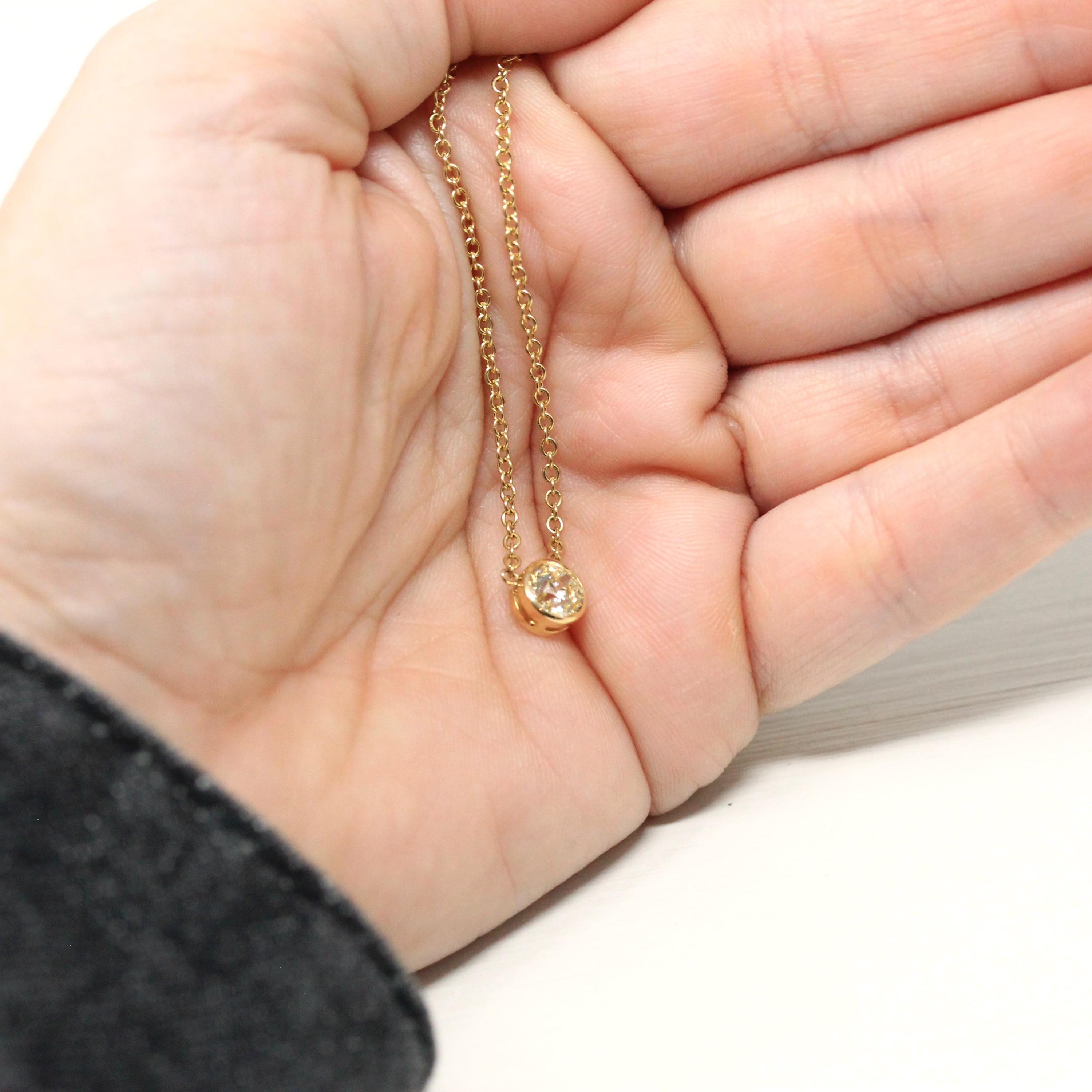 Dainty Diamond Necklace - Modern 14k Yellow Gold .68 CT Natural Diamond Bezel - Antique Old European Cut Gemstone Fine Minimalist Jewelry