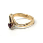 Vintage Garnet Ring - Retro 14k Yellow Gold Round Cut Red Gem Asymmetrical - 1970s Era Size 6 1/2 January Birthstone Fine Statement Jewelry
