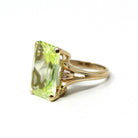 Created Spinel Ring - Retro 14k Yellow Gold Emerald Cut Light Green Stone - Vintage Circa 1960s Era Size 4 1/2 Fine Statement 60s Jewelry
