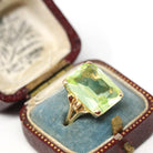 Created Spinel Ring - Retro 14k Yellow Gold Emerald Cut Light Green Stone - Vintage Circa 1960s Era Size 4 1/2 Fine Statement 60s Jewelry
