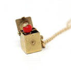 Jack-in-the Box-Charm - Vintage 14k Yellow Gold Moveable 3-D Pendant Necklace - Retro Circa 1960s Era Music Box Figural Pop Up Fine Jewelry