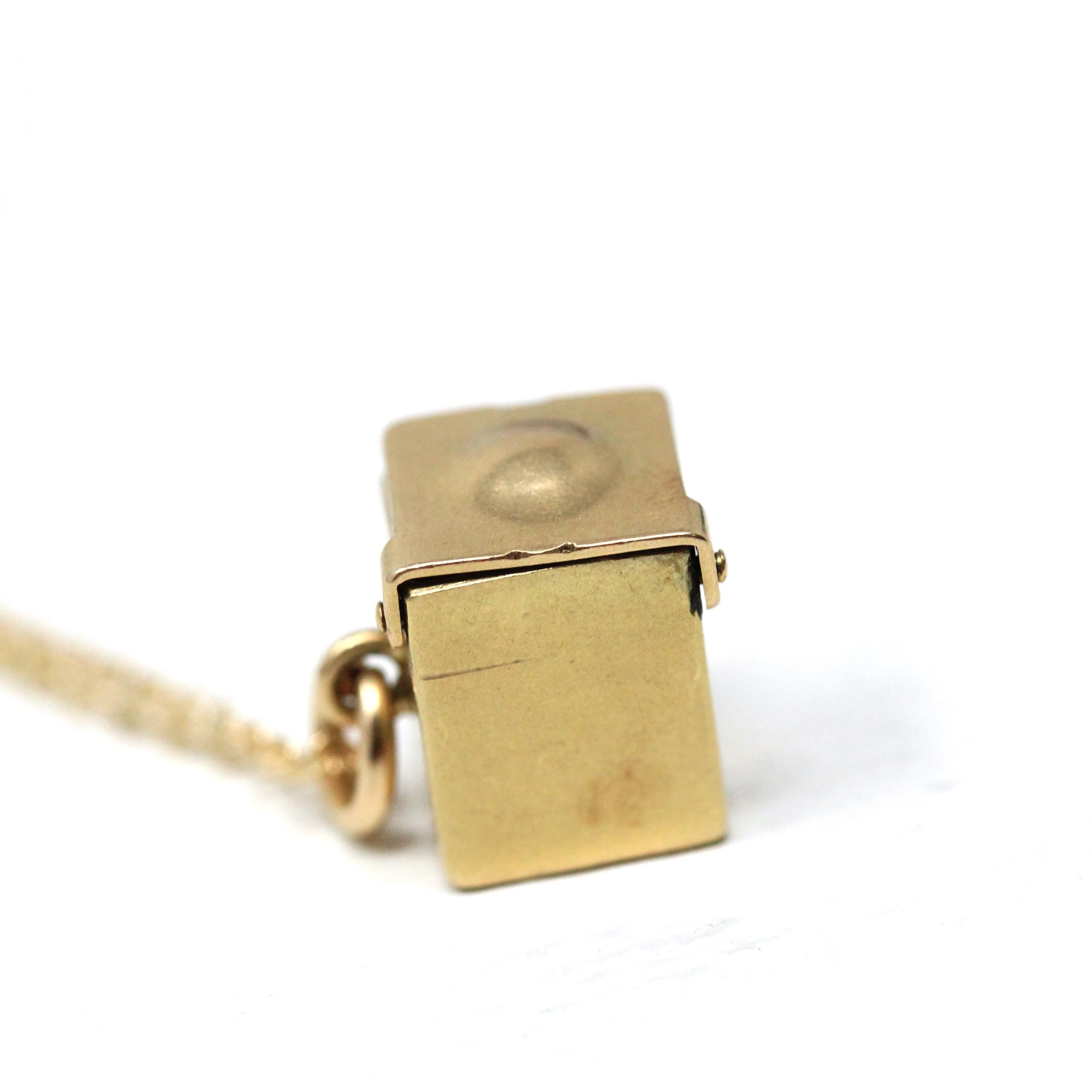 Jack-in-the Box-Charm - Vintage 14k Yellow Gold Moveable 3-D Pendant Necklace - Retro Circa 1960s Era Music Box Figural Pop Up Fine Jewelry