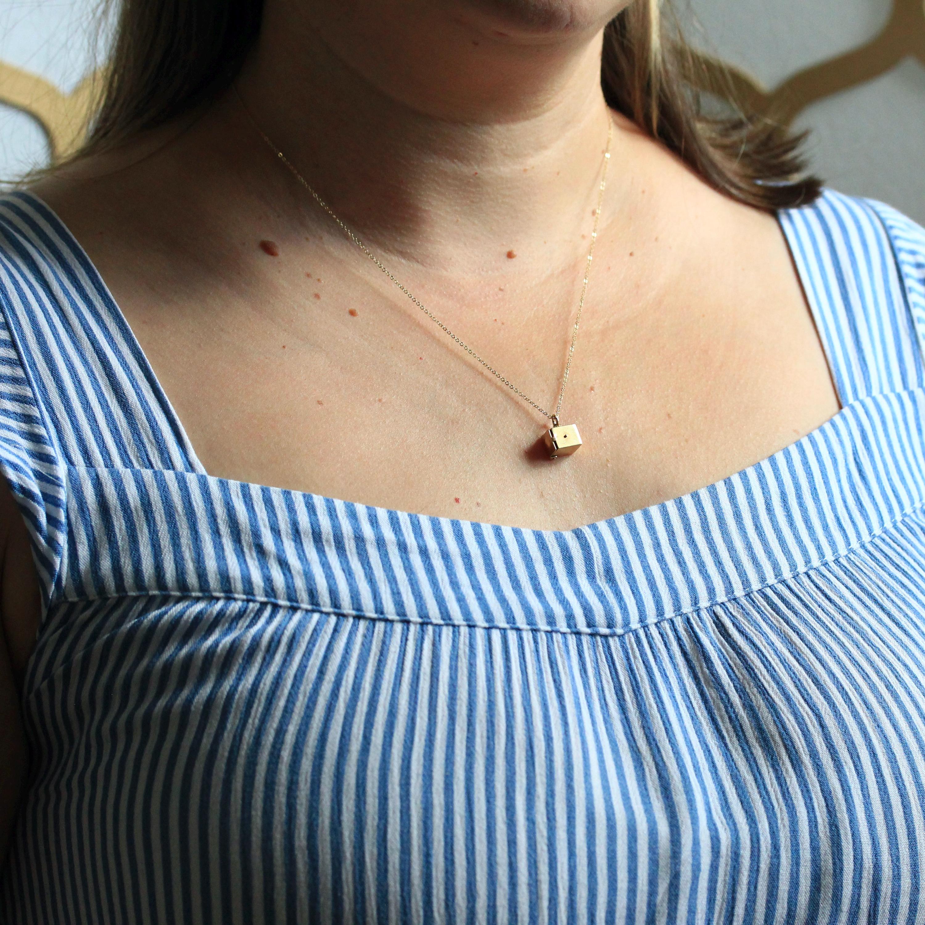 Jack-in-the Box-Charm - Vintage 14k Yellow Gold Moveable 3-D Pendant Necklace - Retro Circa 1960s Era Music Box Figural Pop Up Fine Jewelry