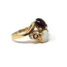 Toi Et Moi Ring - Modern Estate 14k Yellow Gold Natural Garnet and Opal - Circa 2000s Size 4 1/2 Fine January October Birthstone Jewelry