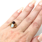 Toi Et Moi Ring - Modern Estate 14k Yellow Gold Natural Garnet and Opal - Circa 2000s Size 4 1/2 Fine January October Birthstone Jewelry