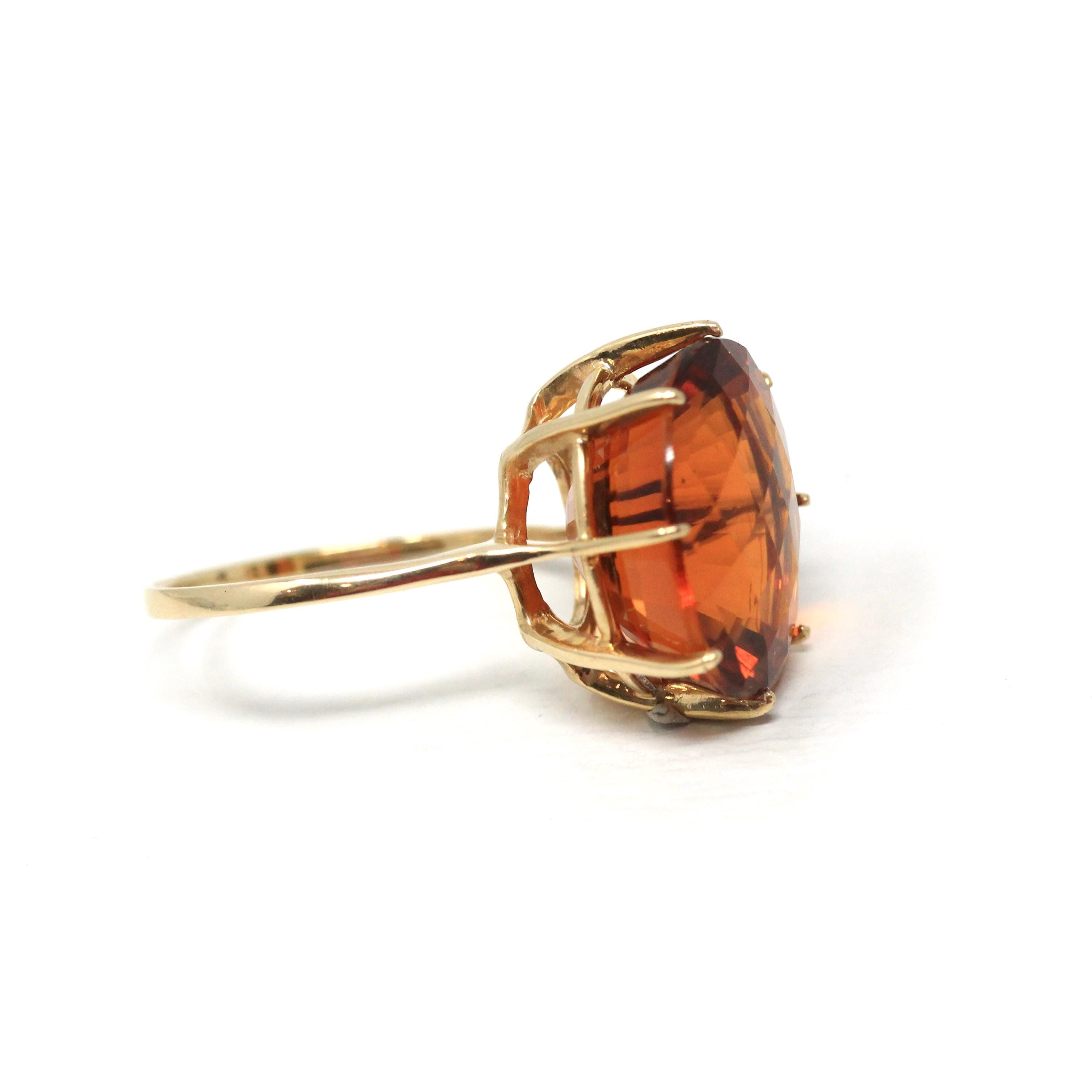22 Carat Citrine Ring - Modern Estate 10k Yellow Gold Oval Faceted Natural Orange Gemstone - Circa 2000s Era Size 13 Fine November Jewelry