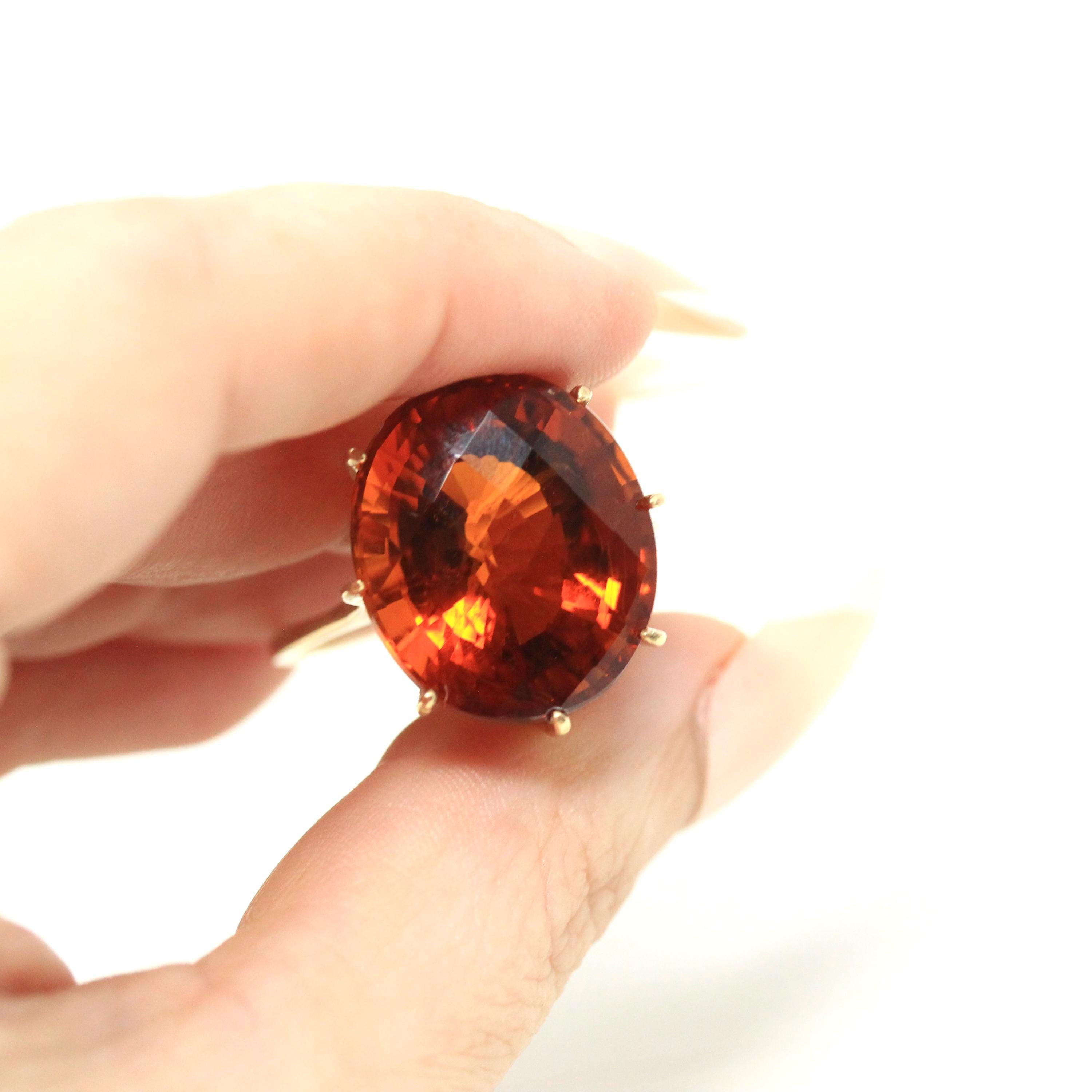 22 Carat Citrine Ring - Modern Estate 10k Yellow Gold Oval Faceted Natural Orange Gemstone - Circa 2000s Era Size 13 Fine November Jewelry
