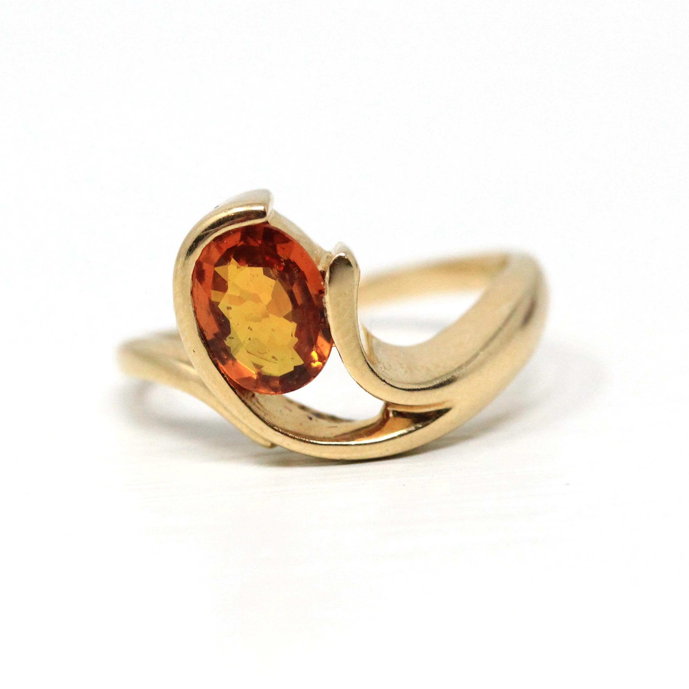 Natural Orange Sapphire Ring Estate 14k Yellow Gold Oval Faceted