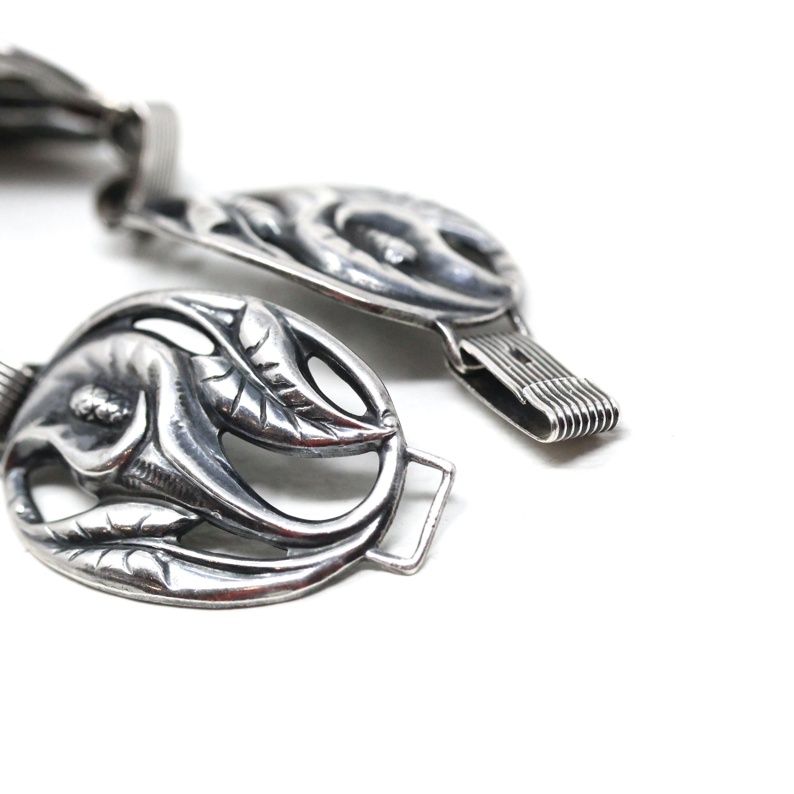 Vintage Flower Bracelet - Retro Sterling Silver Floral Nature Inspired Statement - Circa 1940s Era Calla Lily Signed Danecraft 40s Jewelry