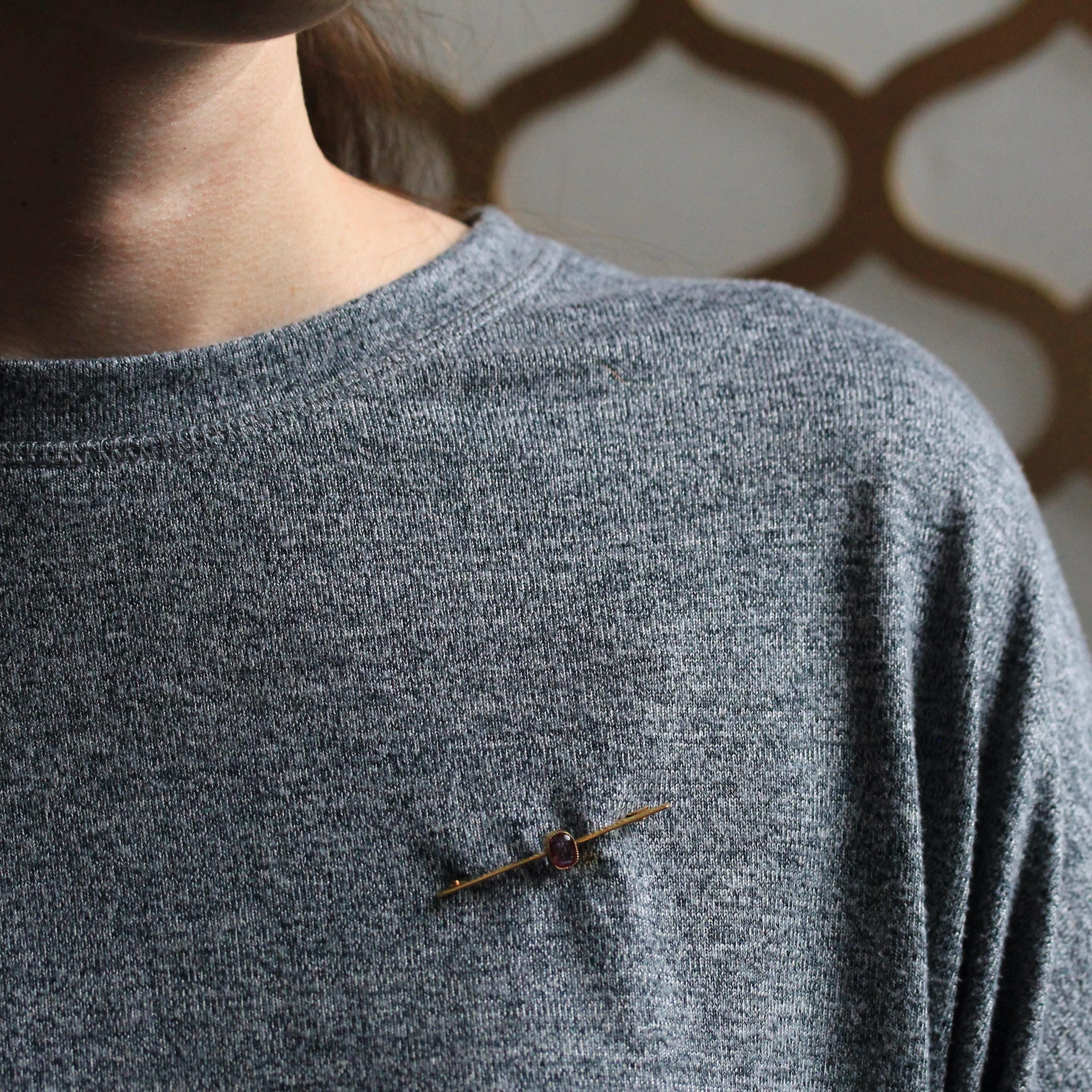 Simulated Pink Sapphire Brooch - Edwardian 9CT Yellow Gold Statement Pink Glass Bar Pin - Antique Circa 1910s Fashion Accessory Jewelry