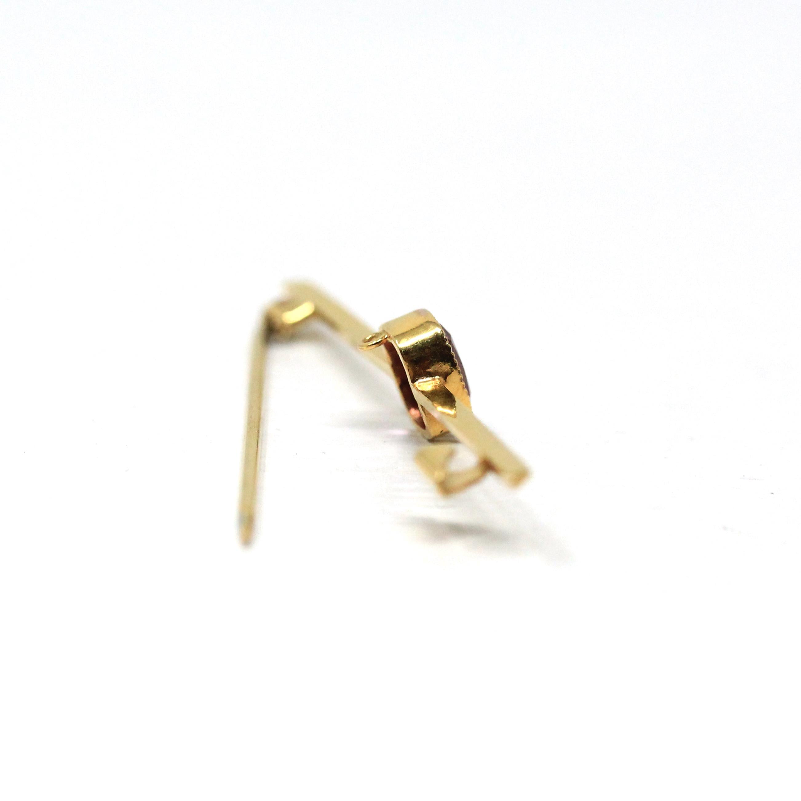Simulated Pink Sapphire Brooch - Edwardian 9CT Yellow Gold Statement Pink Glass Bar Pin - Antique Circa 1910s Fashion Accessory Fine Jewelry