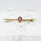 Simulated Pink Sapphire Brooch - Edwardian 9CT Yellow Gold Statement Pink Glass Bar Pin - Antique Circa 1910s Fashion Accessory Fine Jewelry