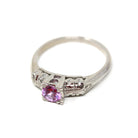 Pink Sapphire Ring - Mid Century 14k White Gold Natural Gemstone Square Setting - Vintage 1950s Size 6 Floral Fine 50s Engagement Jewelry