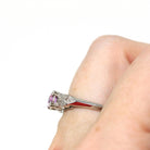 Pink Sapphire Ring - Mid Century 14k White Gold Natural Gemstone Square Setting - Vintage 1950s Size 6 Floral Fine 50s Engagement Jewelry