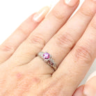 Pink Sapphire Ring - Mid Century 14k White Gold Natural Gemstone Square Setting - Vintage 1950s Size 6 Floral Fine 50s Engagement Jewelry