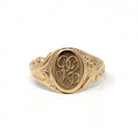 Edwardian Signet Ring - Antique 10k Rosy Yellow Gold RP Engraved Monogram Initials - Art Nouveau 1910s Era Size 4 1/2 Fine Scroll Jewelry