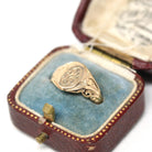 Edwardian Signet Ring - Antique 10k Rosy Yellow Gold RP Engraved Monogram Initials - Art Nouveau 1910s Era Size 4 1/2 Fine Scroll Jewelry