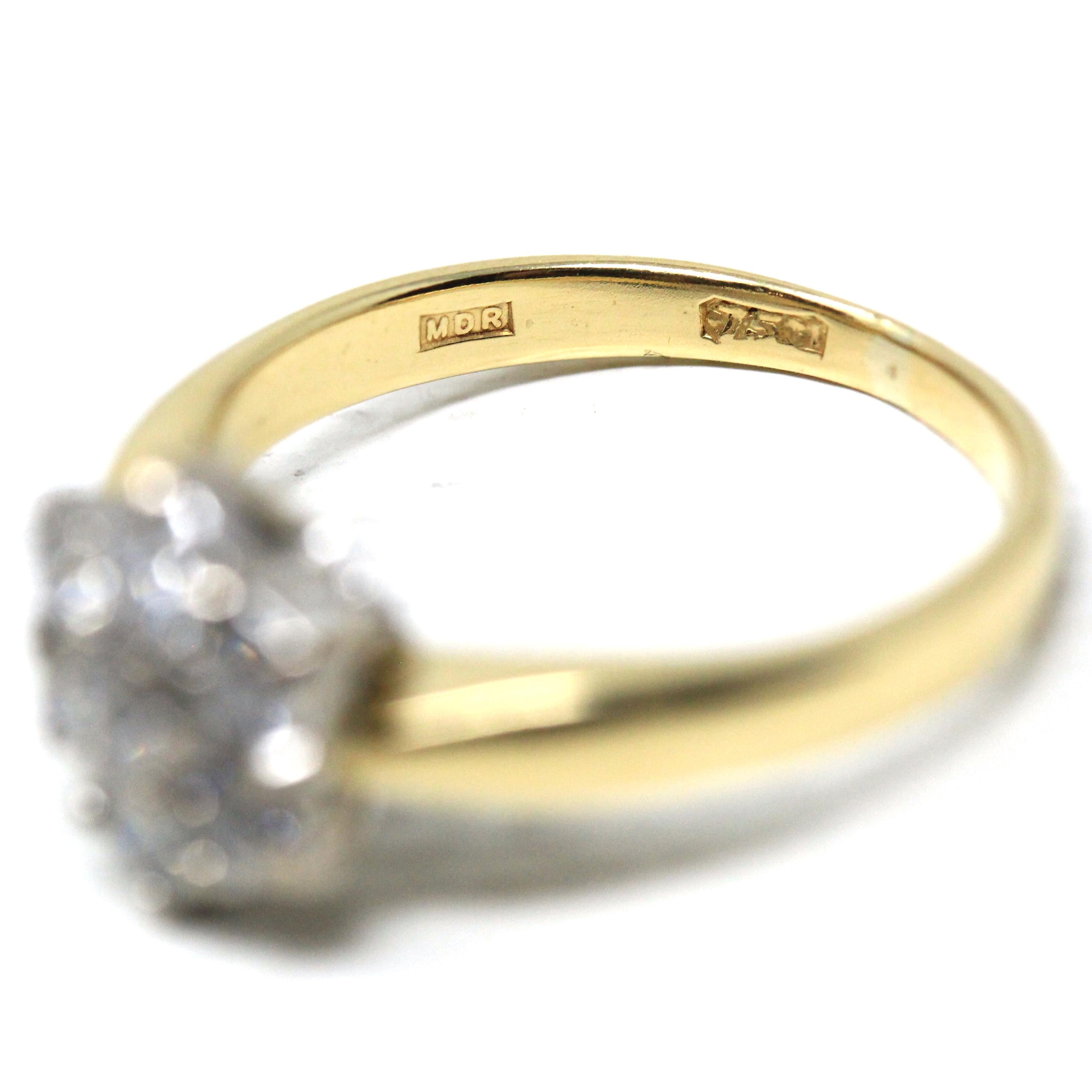 Diamond Snowflake Ring - Estate 18k Gold Natural Gemstone Cluster - Modern 1990s Size 6 3/4 Engagement Bridal Halo Fine Statement Jewelry